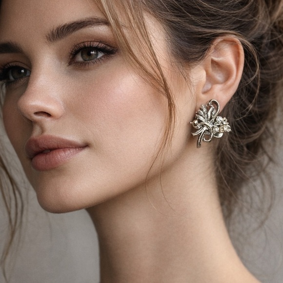 Jewelry - Please read Silver Toned Vintage Rhinestone Clip-On
missing one rhinestone